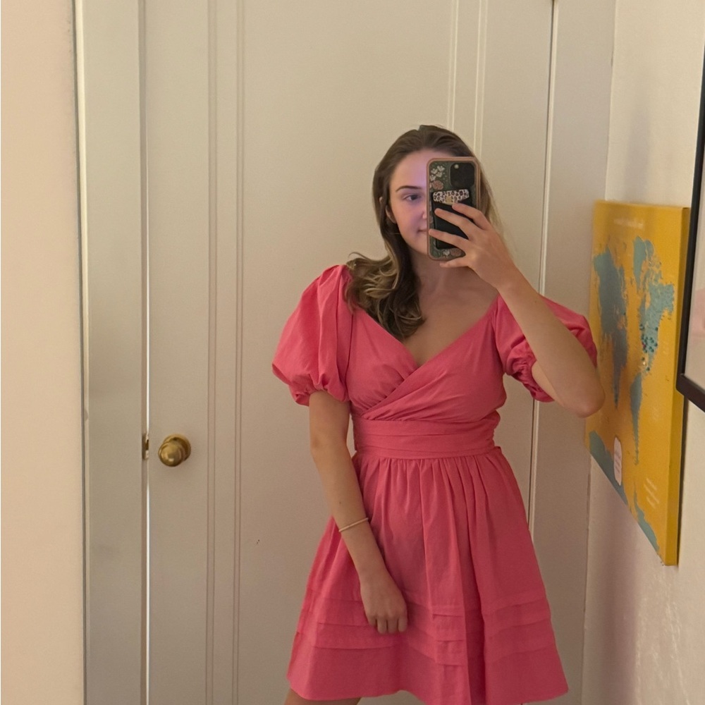 Elegant Pink Puff Sleeve Dress